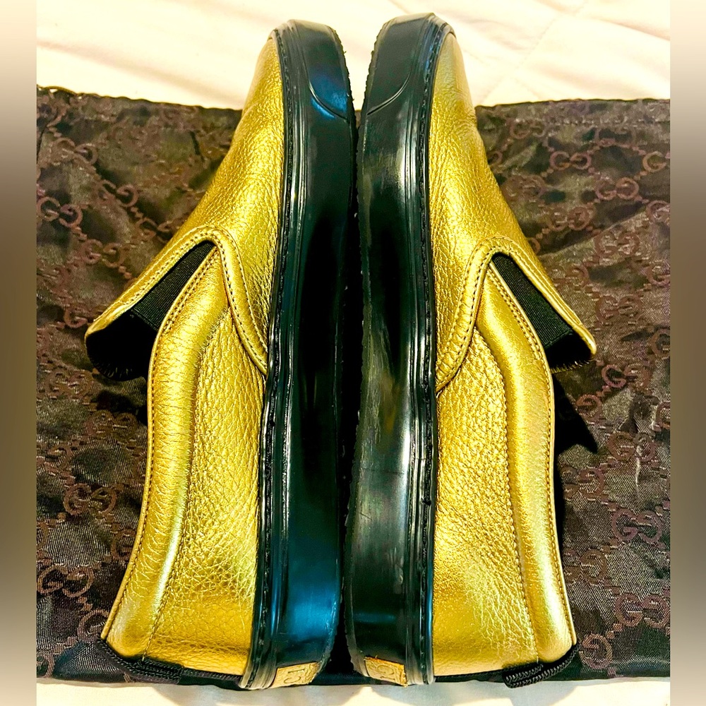 Gucci Gold Slip On Shoes with new reinforced soles never worn, pristine - 8US